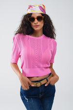 Pink Short Sleeve Sweater Top