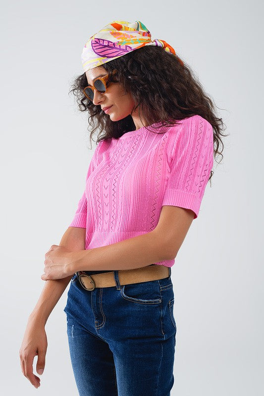 Pink Short Sleeve Sweater Top