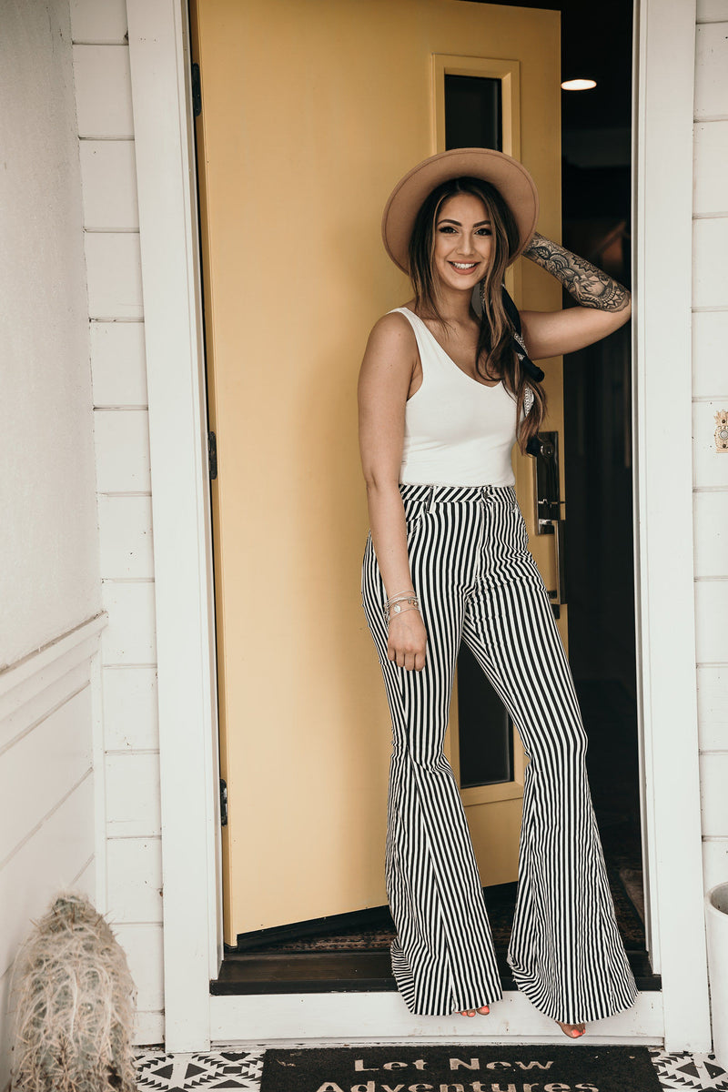 Pinstripe flare trousers  Gina Tricot