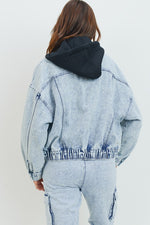 Route 66 Hooded Denim Jacket with Cinched Band Pink