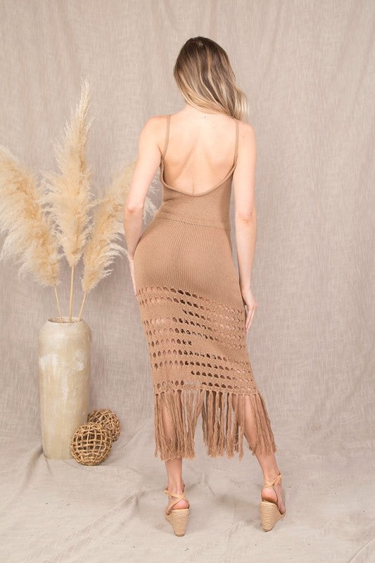 Amber Crochet Dress Taupe Large Amber Crochet Dress Taupe Large