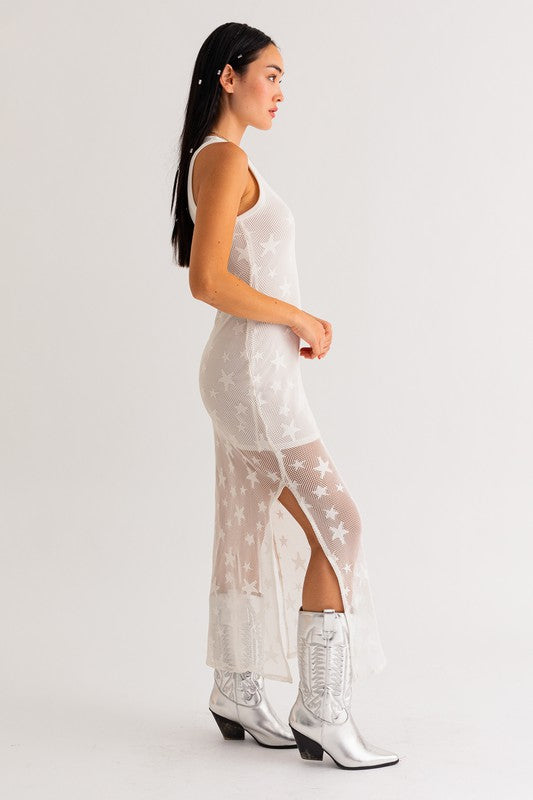 star print sheer dress Star Sun And Moon Sheer Mesh Bodycon Mini Dress In WHITE