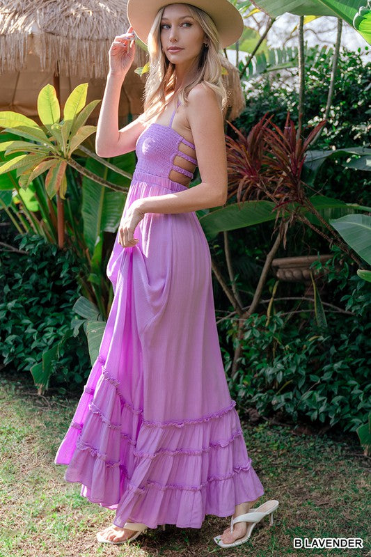 Lavender Floral Smocked Chiffon Plus Maxi Dress– PinkBlush