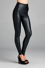 L & B Apparel Black Liquid Leather Leggings with Black Lace Knee
