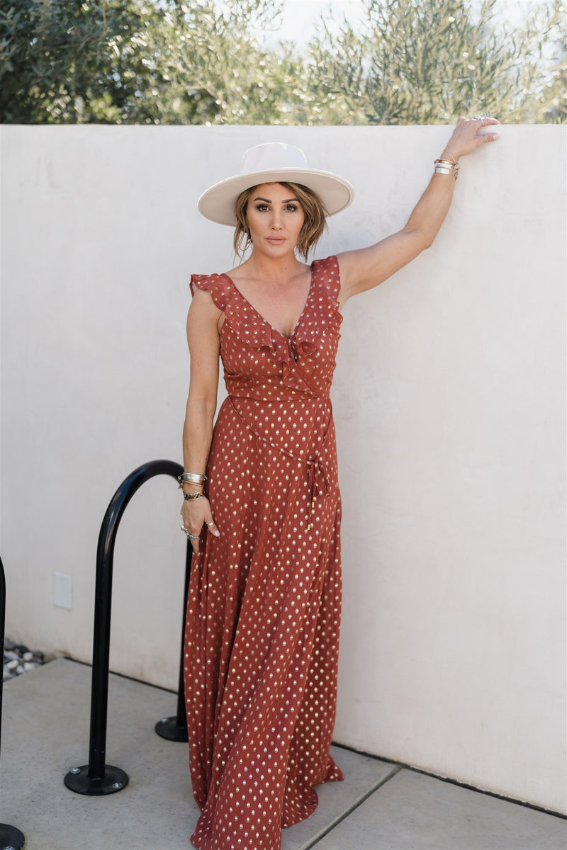 Golden Sunset Maxi Dress Rust Top Shelf Wardrobe Golden Sunset Maxi Dress Rust Top Shelf Wardrobe