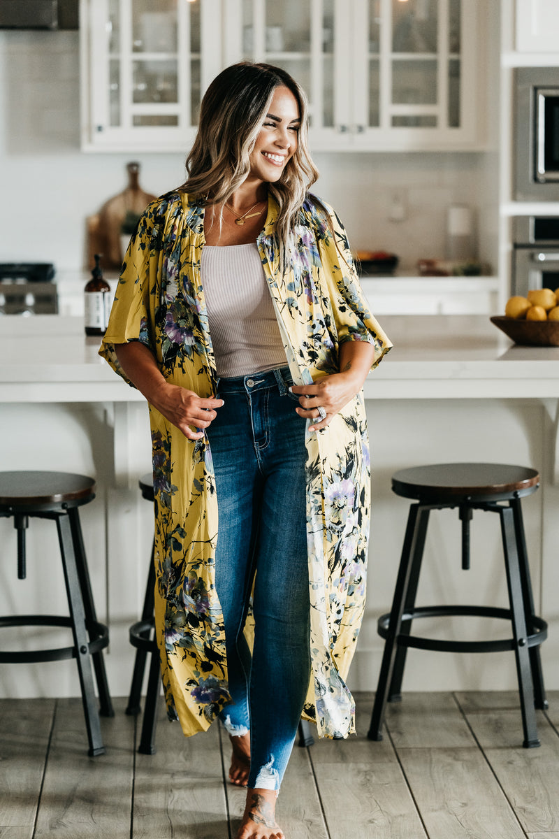 Moments Floral Cardigan Mustard