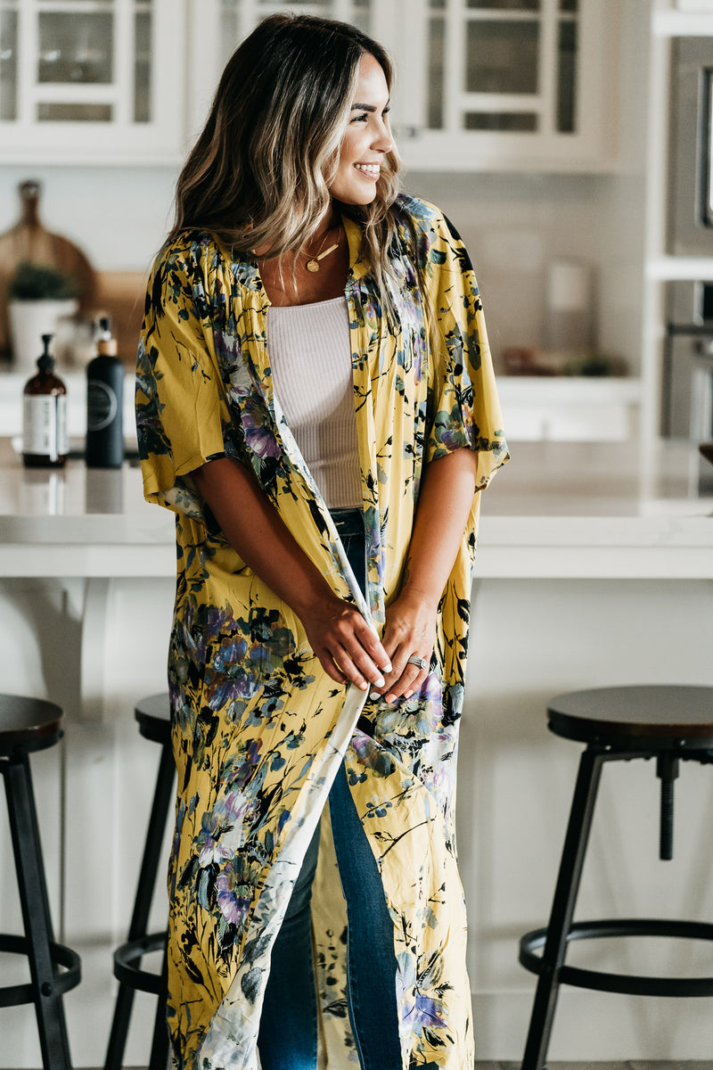 Moments Floral Cardigan Mustard