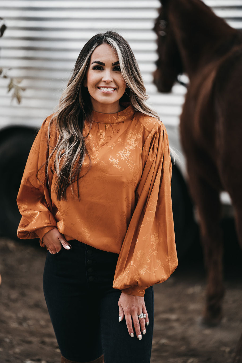 Haut Topshop Col Roulé Avec Ouverture Dos - Manches Longues - Taille US 4/UK 8 - Orange Rouille - Occasion TB