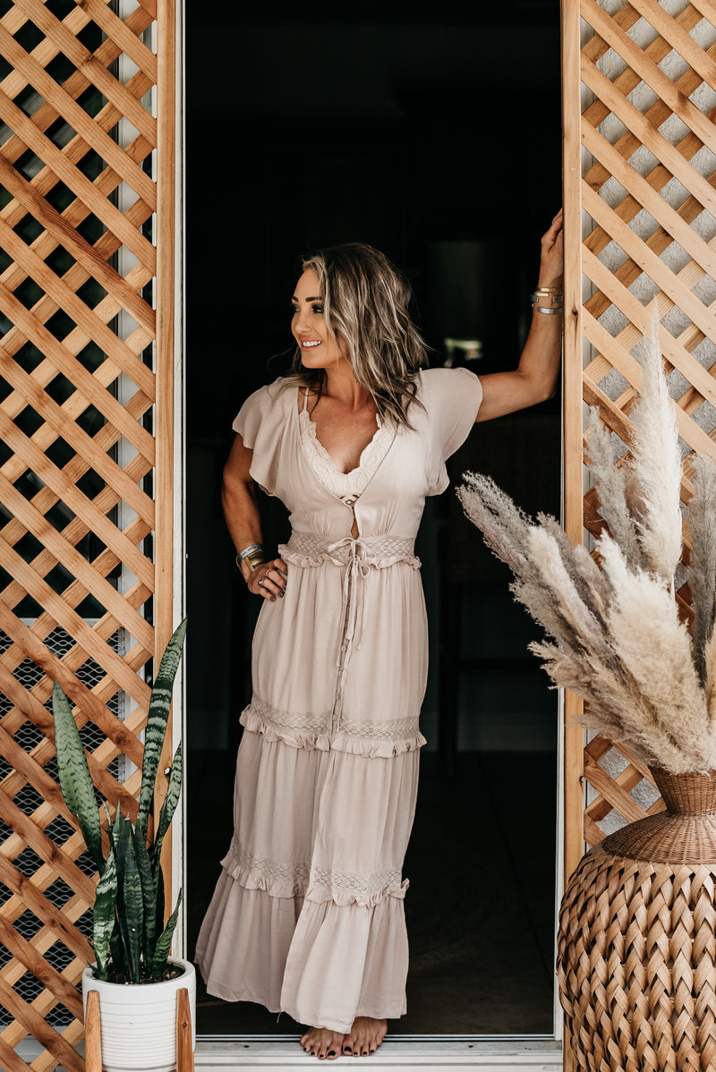 taupe beach dress Eyelet Taupe Maxi Dress | Trendy Women's Dresses
