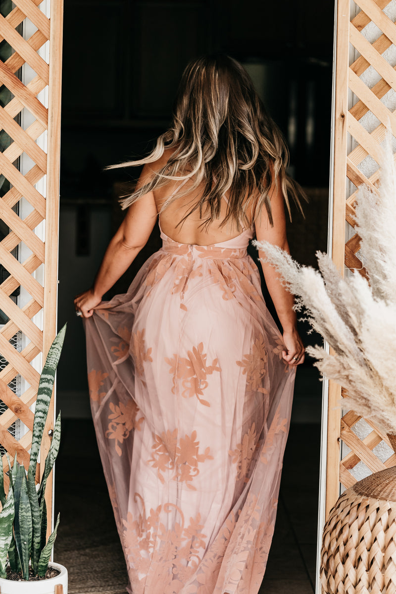 Blissful Lace Maxi Gown Pink