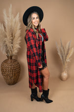 Long Line Plaid Shacket Red