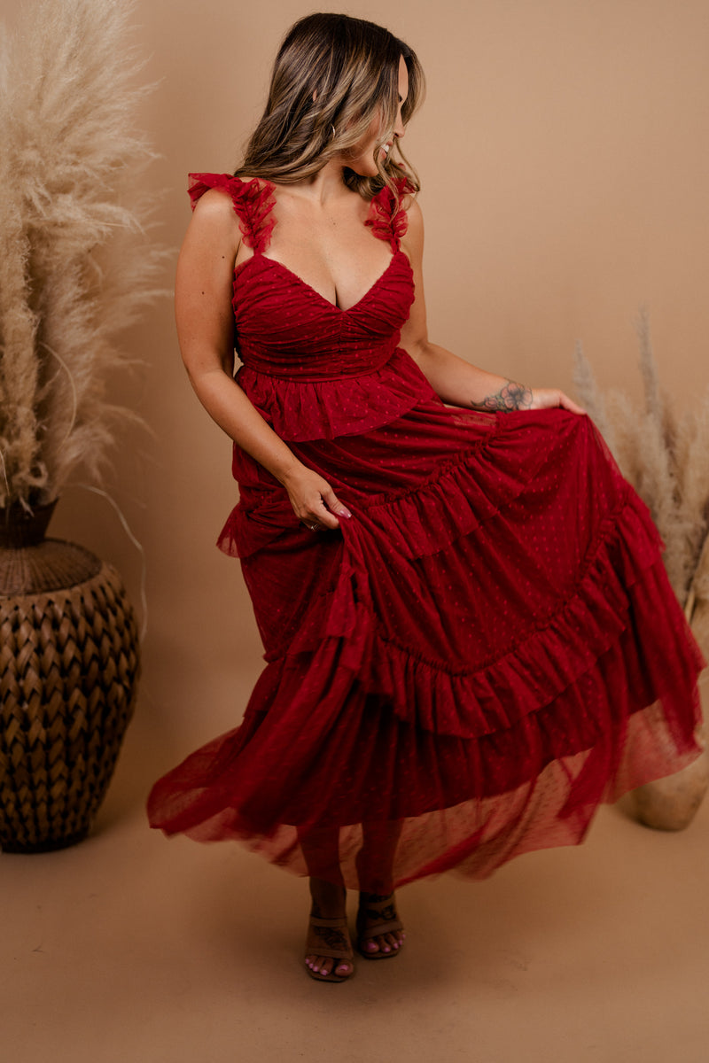 burgundy tiered maxi dress Burgundy Tiered Cotton Maxi Dress, Tie Waist Boho Gown for Women, Wedding Guest Outfit, Fall Dress, Spring Clothing, 3XL / Burgundy