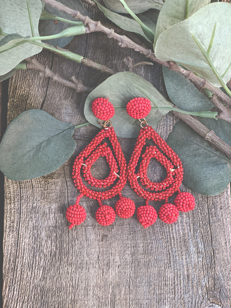 Bora Bora Beaded Earrings Red